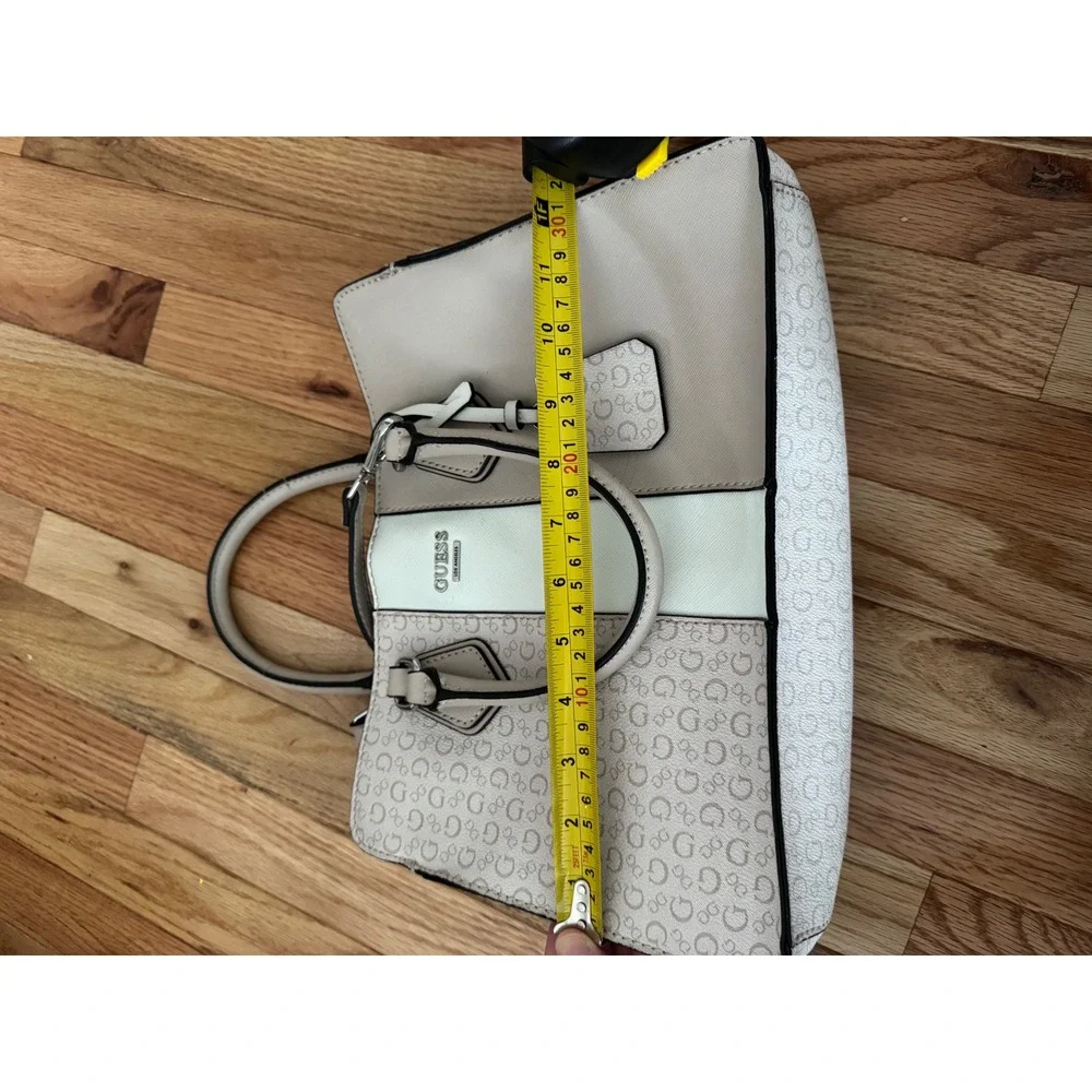 Guess Los Angeles Monogram Logo Colorblock Satchel Handbag Cream Beige Crossbody